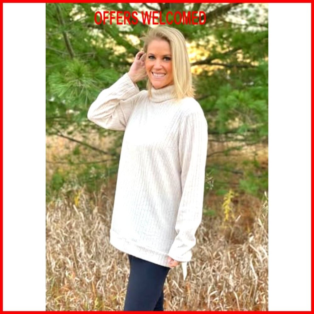 Oversized Turtleneck Tunic Top Long Sleeve Side Split High Low Hem Sweater - Picture 2 of 7